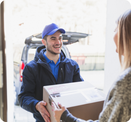 cheerful man giving parcel client 1